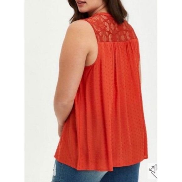 TORRID Womens 2X Orange Swiss Dot Crochet Inset Tank Top Boho Feminine Fairy - Picture 3 of 16